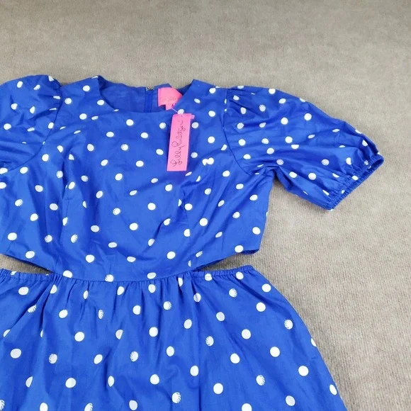 NWT Lilly Pulitzer Lyssa Dress Size 12 Blue Grotto Hunter Spot Cutout Tiered - Picture 10 of 15
